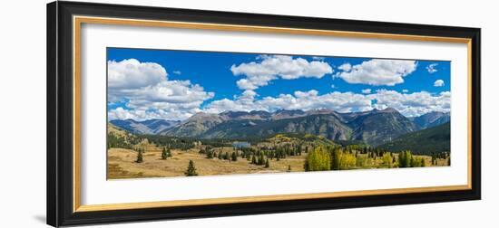 Elevated view of trees on landscape from Molas Pass on U.S. Route 550, Silverton, San Juan Mount...-null-Framed Photographic Print