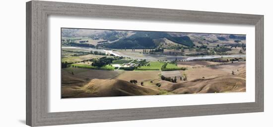 Elevated view of vineyard along Waimarama Road from Te Mata Peak, Tukituki River, Hastings Distr...-null-Framed Photographic Print