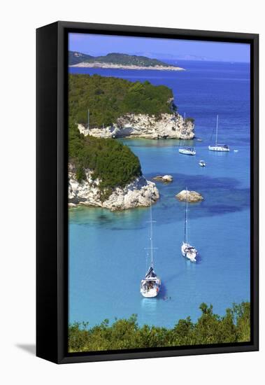 Elevated View of Voutoumi Bay, Antipaxos, the Ionian Islands, Greek Islands, Greece, Europe-Neil Farrin-Framed Premier Image Canvas