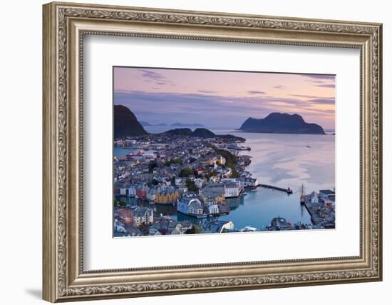 Elevated View over Alesund Illuminated at Dusk-Doug Pearson-Framed Photographic Print