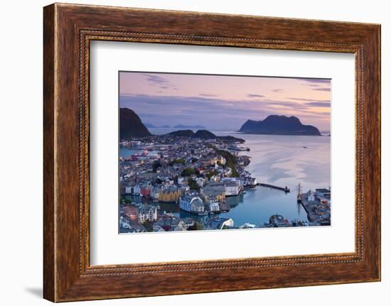 Elevated View over Alesund Illuminated at Dusk-Doug Pearson-Framed Photographic Print