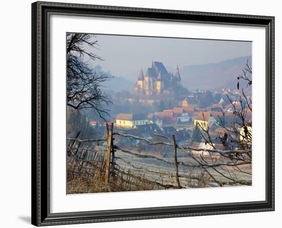 Elevated View over Biertan at Sunrise, Biertan, Nr, Sighisoara, Transylvania, Romania-Doug Pearson-Framed Photographic Print