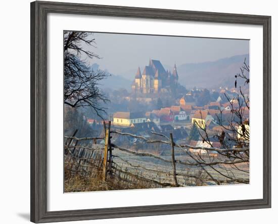 Elevated View over Biertan at Sunrise, Biertan, Nr, Sighisoara, Transylvania, Romania-Doug Pearson-Framed Photographic Print