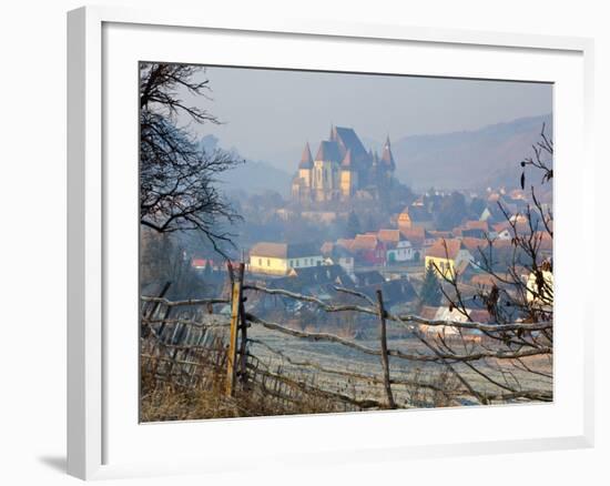 Elevated View over Biertan at Sunrise, Biertan, Nr, Sighisoara, Transylvania, Romania-Doug Pearson-Framed Photographic Print