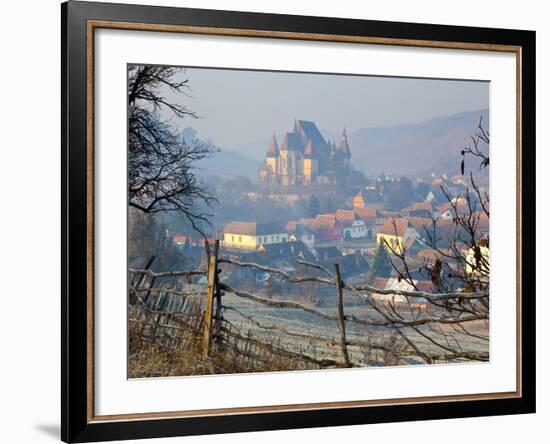 Elevated View over Biertan at Sunrise, Biertan, Nr, Sighisoara, Transylvania, Romania-Doug Pearson-Framed Photographic Print