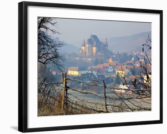 Elevated View over Biertan at Sunrise, Biertan, Nr, Sighisoara, Transylvania, Romania-Doug Pearson-Framed Photographic Print