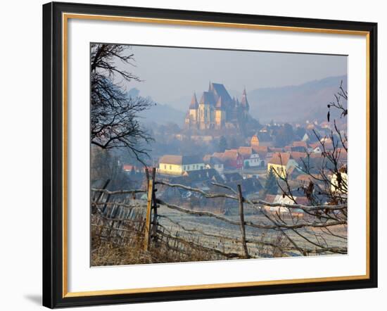 Elevated View over Biertan at Sunrise, Biertan, Nr, Sighisoara, Transylvania, Romania-Doug Pearson-Framed Photographic Print