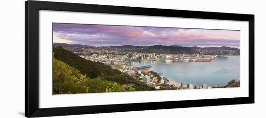 Elevated View over Central Wellington Illuminated at Sunrise, Wellington, North Island, New Zealand-Doug Pearson-Framed Photographic Print