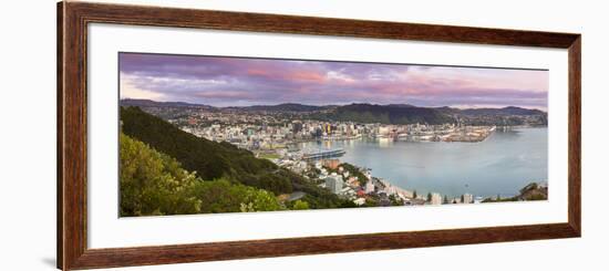 Elevated View over Central Wellington Illuminated at Sunrise, Wellington, North Island, New Zealand-Doug Pearson-Framed Photographic Print