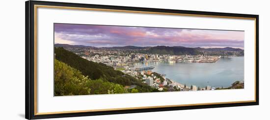 Elevated View over Central Wellington Illuminated at Sunrise, Wellington, North Island, New Zealand-Doug Pearson-Framed Photographic Print
