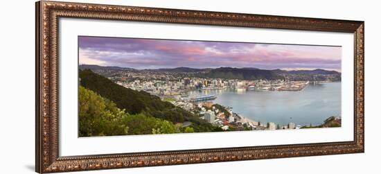 Elevated View over Central Wellington Illuminated at Sunrise, Wellington, North Island, New Zealand-Doug Pearson-Framed Photographic Print