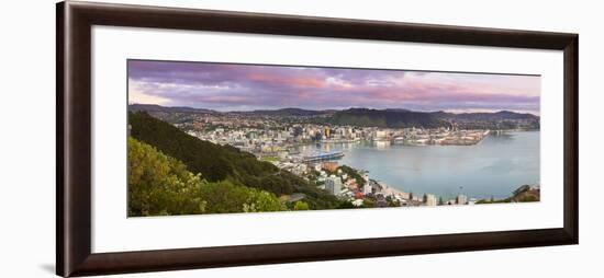 Elevated View over Central Wellington Illuminated at Sunrise, Wellington, North Island, New Zealand-Doug Pearson-Framed Photographic Print