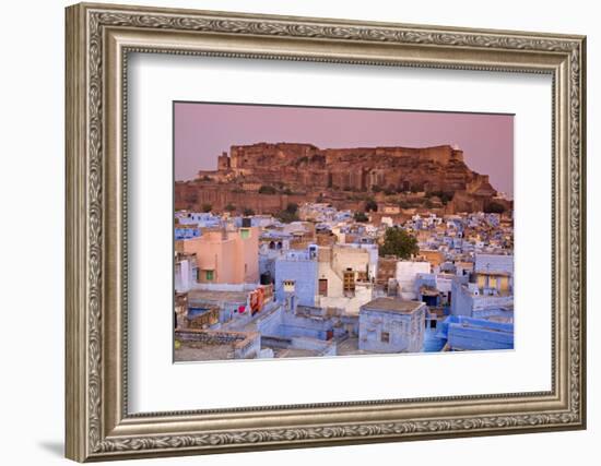 Elevated View over Colorful Houses of the Blue City Towards Meherangarh Fort-Doug Pearson-Framed Photographic Print