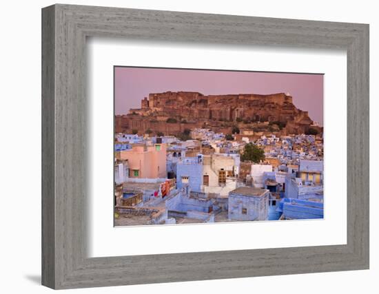 Elevated View over Colorful Houses of the Blue City Towards Meherangarh Fort-Doug Pearson-Framed Photographic Print