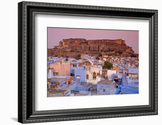 Elevated View over Colorful Houses of the Blue City Towards Meherangarh Fort-Doug Pearson-Framed Photographic Print