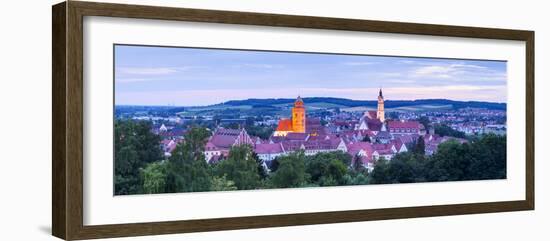 Elevated View over Donauworth Old Town Illuminated at Dusk, Donauworth, Swabia, Bavaria, Germany-Doug Pearson-Framed Photographic Print