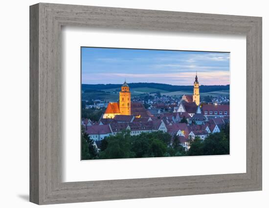 Elevated View over Donauworth Old Town Illuminated at Dusk, Donauworth, Swabia, Bavaria, Germany-Doug Pearson-Framed Photographic Print