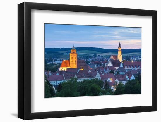 Elevated View over Donauworth Old Town Illuminated at Dusk, Donauworth, Swabia, Bavaria, Germany-Doug Pearson-Framed Photographic Print