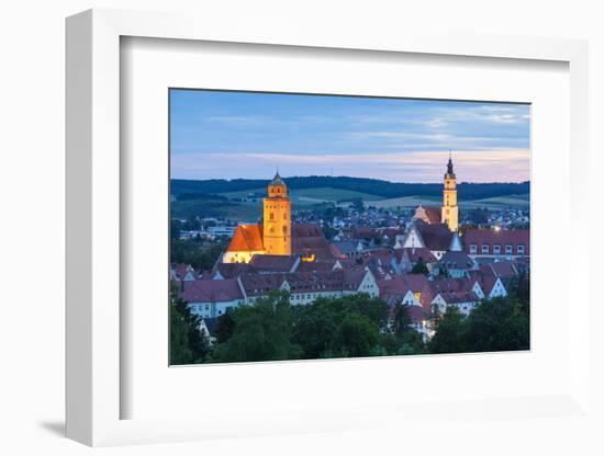 Elevated View over Donauworth Old Town Illuminated at Dusk, Donauworth, Swabia, Bavaria, Germany-Doug Pearson-Framed Photographic Print