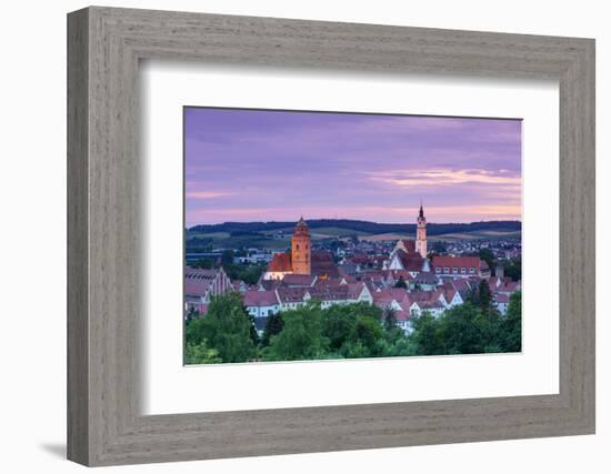 Elevated View over Donauworth Old Town Illuminated at Sunset, Donauworth, Swabia, Bavaria, Germany-Doug Pearson-Framed Photographic Print