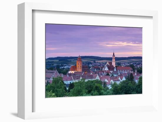 Elevated View over Donauworth Old Town Illuminated at Sunset, Donauworth, Swabia, Bavaria, Germany-Doug Pearson-Framed Photographic Print