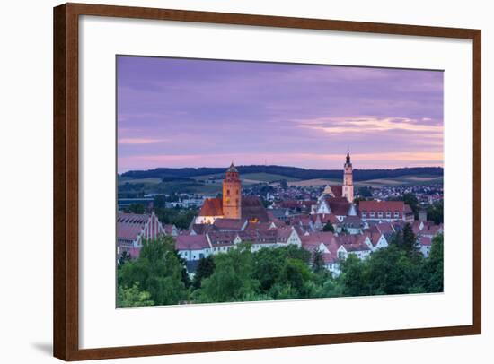 Elevated View over Donauworth Old Town Illuminated at Sunset, Donauworth, Swabia, Bavaria, Germany-Doug Pearson-Framed Photographic Print