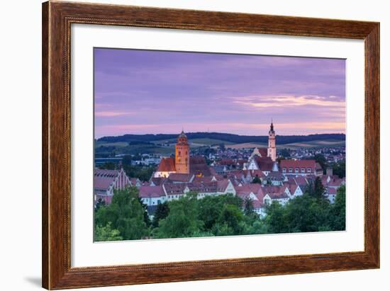 Elevated View over Donauworth Old Town Illuminated at Sunset, Donauworth, Swabia, Bavaria, Germany-Doug Pearson-Framed Photographic Print