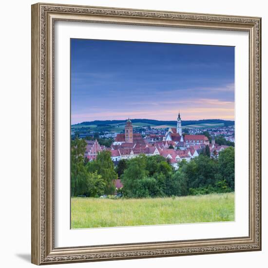 Elevated View over Donauworth Old Town Illuminated at Sunset, Donauworth, Swabia, Bavaria, Germany-Doug Pearson-Framed Photographic Print