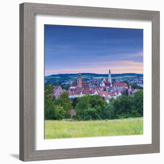 Elevated View over Donauworth Old Town Illuminated at Sunset, Donauworth, Swabia, Bavaria, Germany-Doug Pearson-Framed Photographic Print