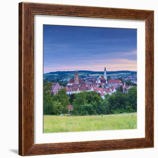 Elevated View over Donauworth Old Town Illuminated at Sunset, Donauworth, Swabia, Bavaria, Germany-Doug Pearson-Framed Photographic Print