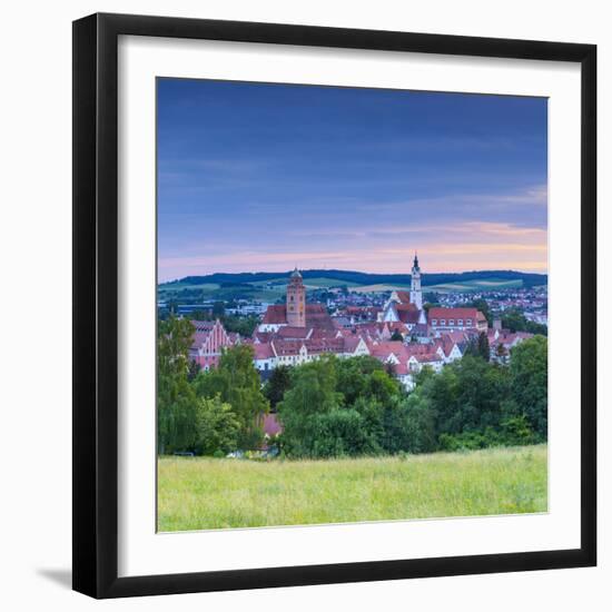 Elevated View over Donauworth Old Town Illuminated at Sunset, Donauworth, Swabia, Bavaria, Germany-Doug Pearson-Framed Photographic Print