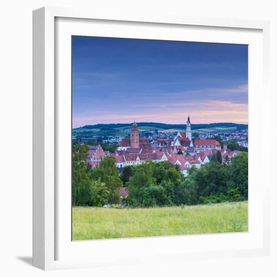 Elevated View over Donauworth Old Town Illuminated at Sunset, Donauworth, Swabia, Bavaria, Germany-Doug Pearson-Framed Photographic Print