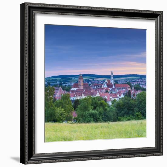 Elevated View over Donauworth Old Town Illuminated at Sunset, Donauworth, Swabia, Bavaria, Germany-Doug Pearson-Framed Photographic Print