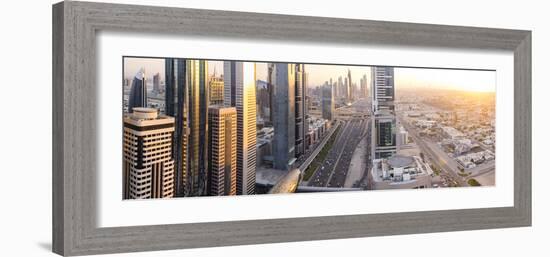 Elevated View over Downtown and Sheikh Zayed Road Looking Towards the Burj Kalifa, Dubai-Peter Adams-Framed Photographic Print