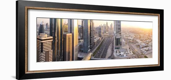 Elevated View over Downtown and Sheikh Zayed Road Looking Towards the Burj Kalifa, Dubai-Peter Adams-Framed Photographic Print