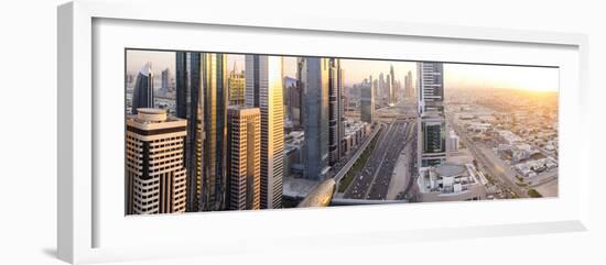 Elevated View over Downtown and Sheikh Zayed Road Looking Towards the Burj Kalifa, Dubai-Peter Adams-Framed Photographic Print