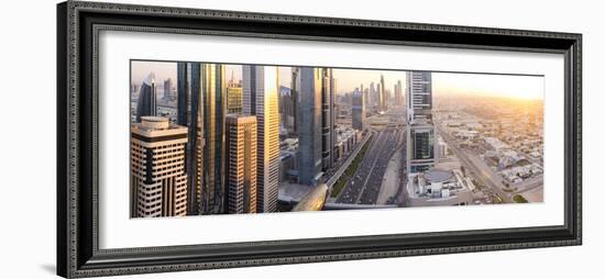 Elevated View over Downtown and Sheikh Zayed Road Looking Towards the Burj Kalifa, Dubai-Peter Adams-Framed Photographic Print