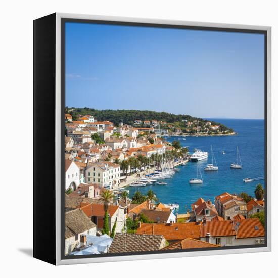 Elevated View over Hvar's Picturesque Harbour, Stari Grad (Old Town), Hvar, Dalmatia, Croatia-Doug Pearson-Framed Premier Image Canvas