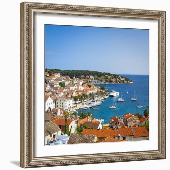 Elevated View over Hvar's Picturesque Harbour, Stari Grad (Old Town), Hvar, Dalmatia, Croatia-Doug Pearson-Framed Photographic Print