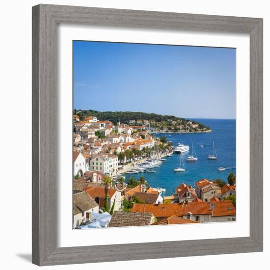 Elevated View over Hvar's Picturesque Harbour, Stari Grad (Old Town), Hvar, Dalmatia, Croatia-Doug Pearson-Framed Photographic Print