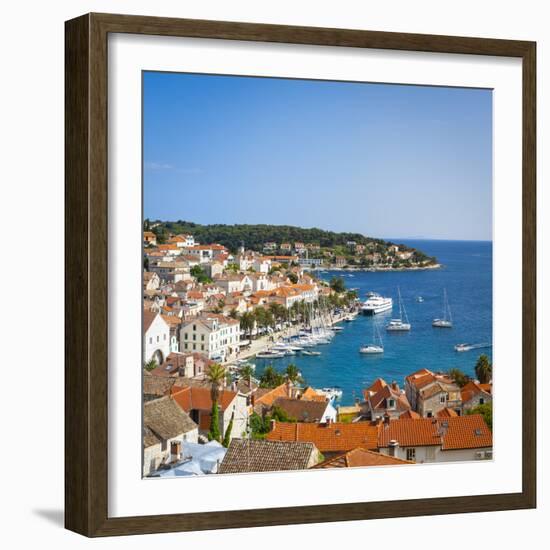 Elevated View over Hvar's Picturesque Harbour, Stari Grad (Old Town), Hvar, Dalmatia, Croatia-Doug Pearson-Framed Photographic Print