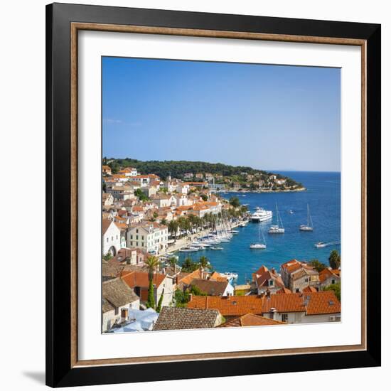 Elevated View over Hvar's Picturesque Harbour, Stari Grad (Old Town), Hvar, Dalmatia, Croatia-Doug Pearson-Framed Photographic Print