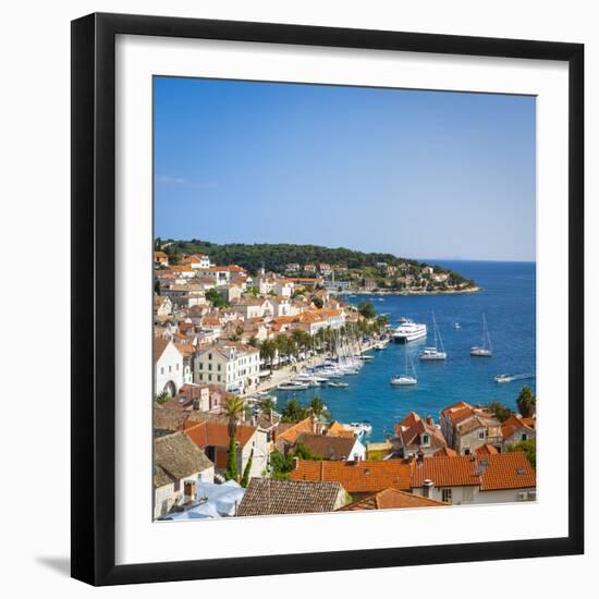 Elevated View over Hvar's Picturesque Harbour, Stari Grad (Old Town), Hvar, Dalmatia, Croatia-Doug Pearson-Framed Photographic Print