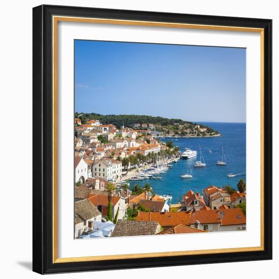 Elevated View over Hvar's Picturesque Harbour, Stari Grad (Old Town), Hvar, Dalmatia, Croatia-Doug Pearson-Framed Photographic Print