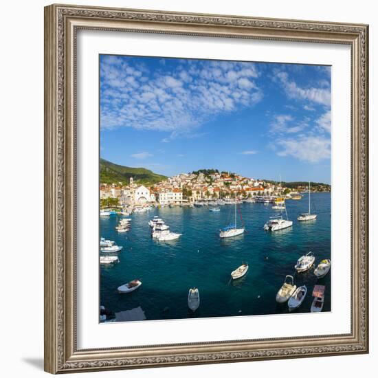 Elevated View over Hvar's Picturesque Harbour, Stari Grad (Old Town), Hvar, Dalmatia, Croatia-Doug Pearson-Framed Photographic Print