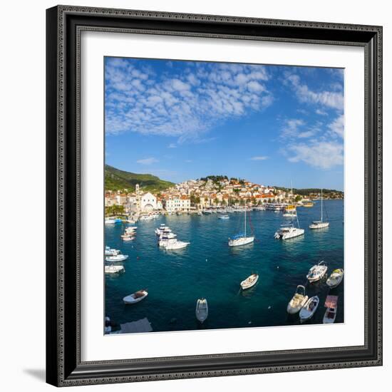 Elevated View over Hvar's Picturesque Harbour, Stari Grad (Old Town), Hvar, Dalmatia, Croatia-Doug Pearson-Framed Photographic Print