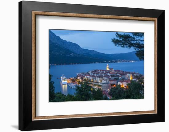 Elevated View over Korcula's Picturesque Stari Grad Illuminated at Dusk, Korcula, Dalmatia, Croatia-Doug Pearson-Framed Photographic Print