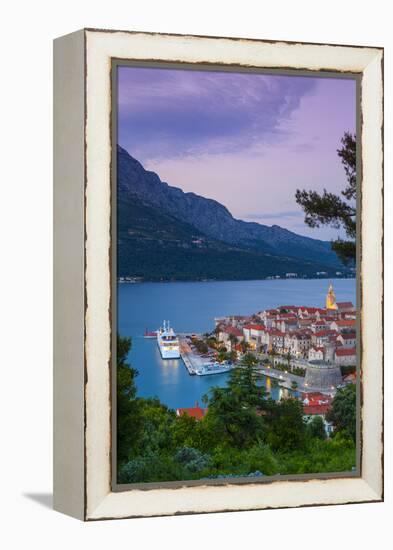 Elevated View over Korcula's Picturesque Stari Grad (Old Town) Illuminated at Dusk-Doug Pearson-Framed Premier Image Canvas