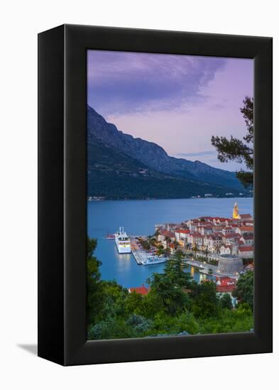 Elevated View over Korcula's Picturesque Stari Grad (Old Town) Illuminated at Dusk-Doug Pearson-Framed Premier Image Canvas