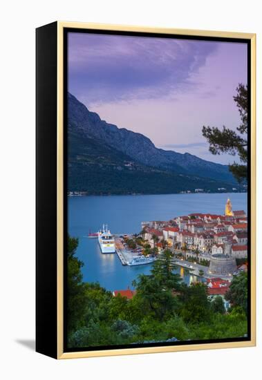 Elevated View over Korcula's Picturesque Stari Grad (Old Town) Illuminated at Dusk-Doug Pearson-Framed Premier Image Canvas